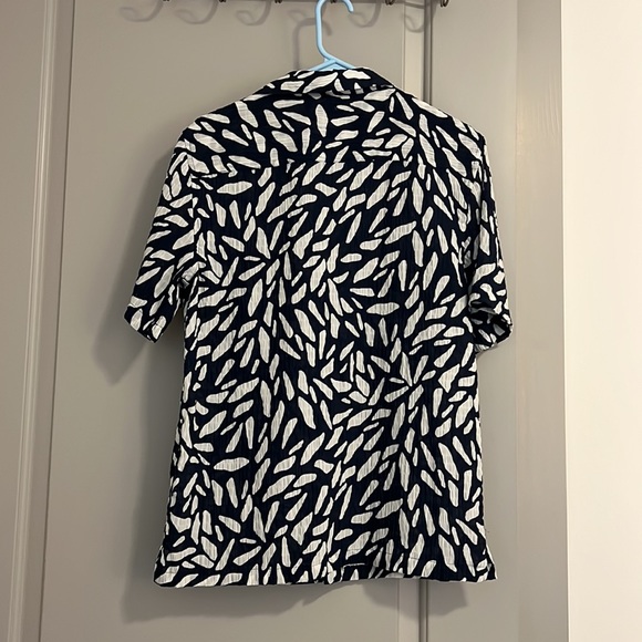 Zara Mens Button Down Small Navy and White Print Casual - Picture 6 of 6